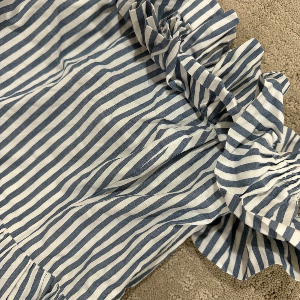 Blue and White Striped Off-Shoulder Maxi Dress